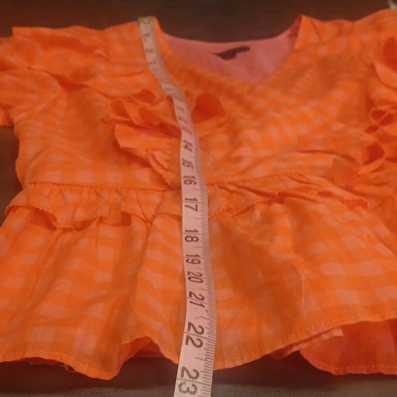 J. Crew Bright Pink Checkered Ruffle Blouse - Picture 15 of 16